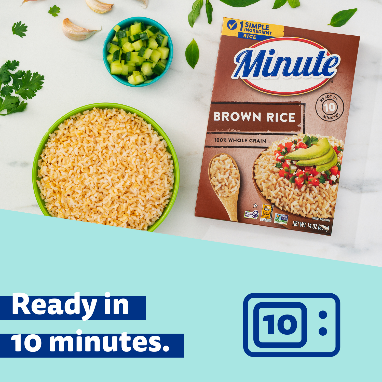 slide 6 of 8, Minute Rice, Brown, 100% Whole Grain - 14 oz, 14 oz