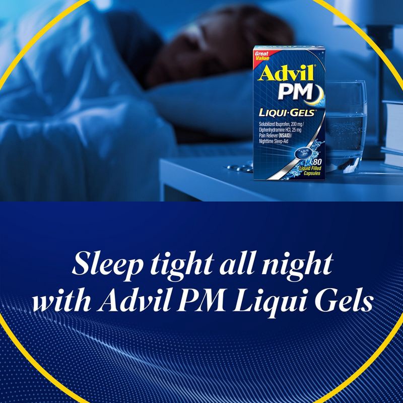 slide 3 of 10, Advil PM Liqui-Gels Pain Reliever/Nighttime Sleep Aid Liquid Filled Capsules - Ibuprofen (NSAID) - 80ct, 80 ct
