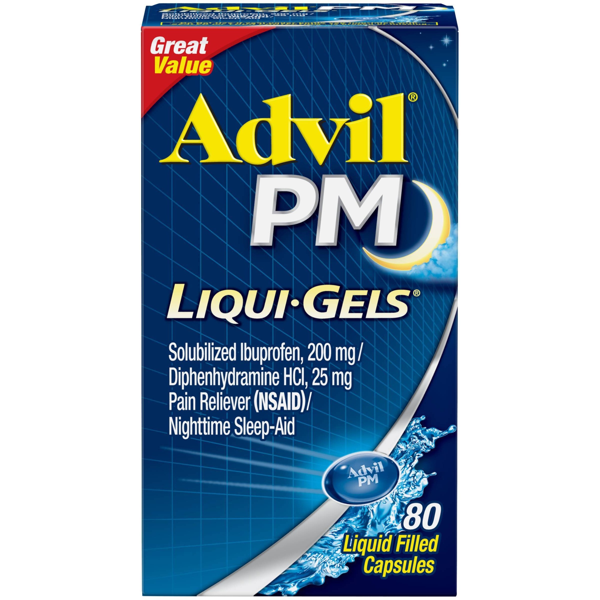 slide 1 of 5, Advil PM Liqui-Gels Pain Reliever/Nighttime Sleep Aid Liquid Filled Capsules - Ibuprofen (NSAID) - 80ct, 80 ct