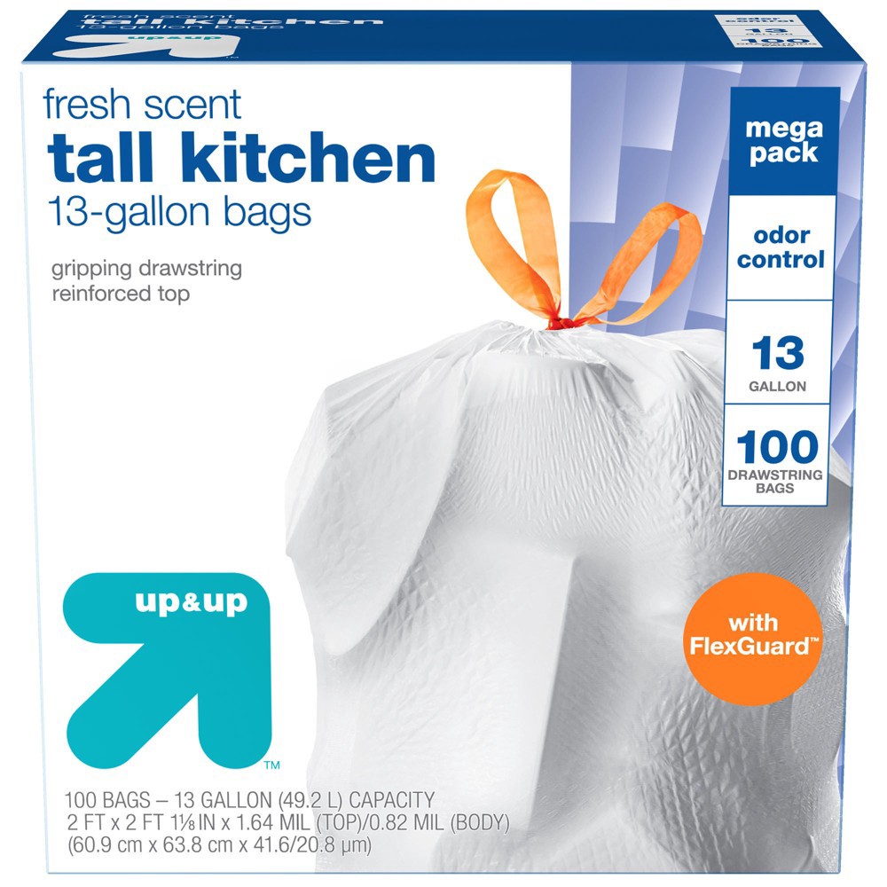  FlexGuard Tall Kitchen Drawstring Trash Bags - Unscented - 13  Gallon - 120ct - up & up™ White : Health & Household