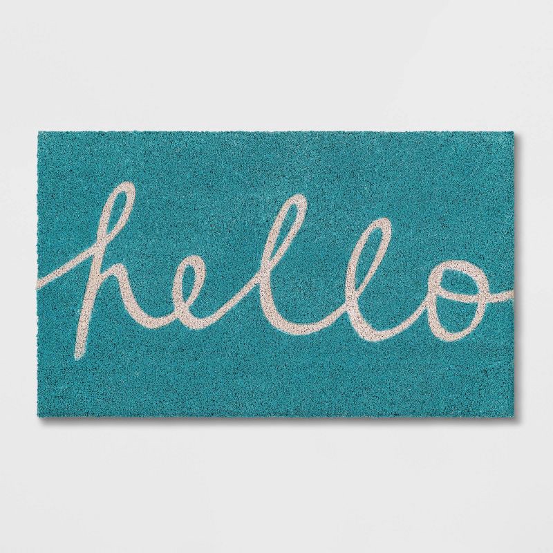 slide 1 of 4, 1'6"x2'6" Blue Hello Cursive Doormat - Room Essentials™, 1 ct