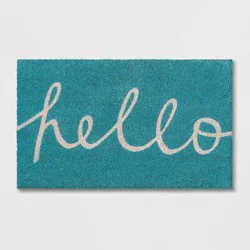 1'6"x2'6" Blue Hello Cursive Doormat - Room Essentials™