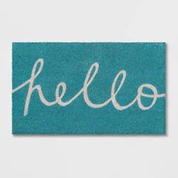 1'6"x2'6" Blue Hello Cursive Doormat - Room Essentials™