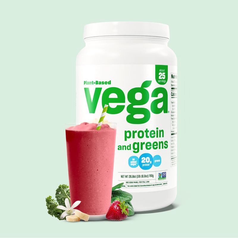 slide 3 of 5, Vega Protein and Greens Plant Based Vegan Protein Powder - Berry - 18.4oz - 18 Servings, 18.4 oz, 18 servings