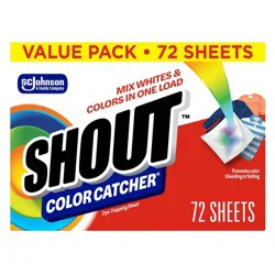 Shout Color Catcher Dye Trapping Laundry Sheets - 72ct: Fresh Scent, Sodium Lauryl Sulfate-Free