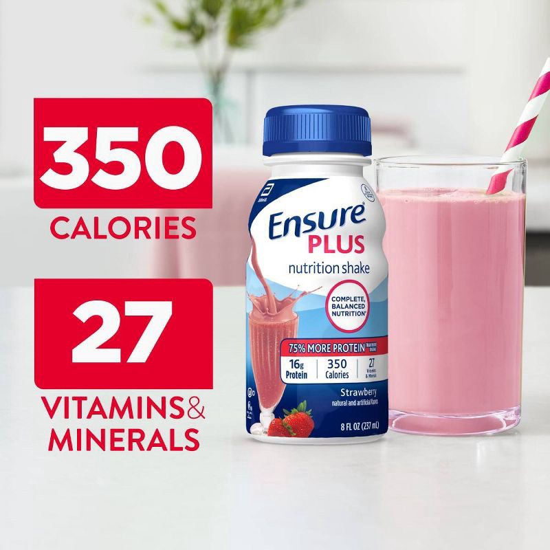 slide 5 of 10, Ensure Plus Nutrition Shake Strawberry Non-Caffeinated - 8 fl oz/6pk, 6 ct; 8 fl oz