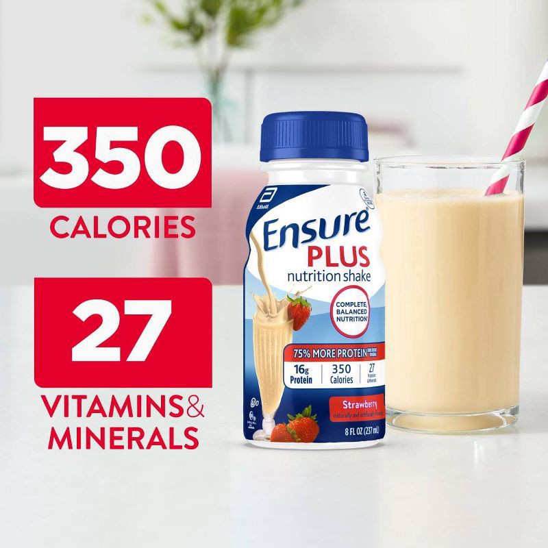 slide 6 of 10, Ensure Plus Nutrition Shake Strawberry Non-Caffeinated - 8 fl oz/6pk, 6 ct; 8 fl oz