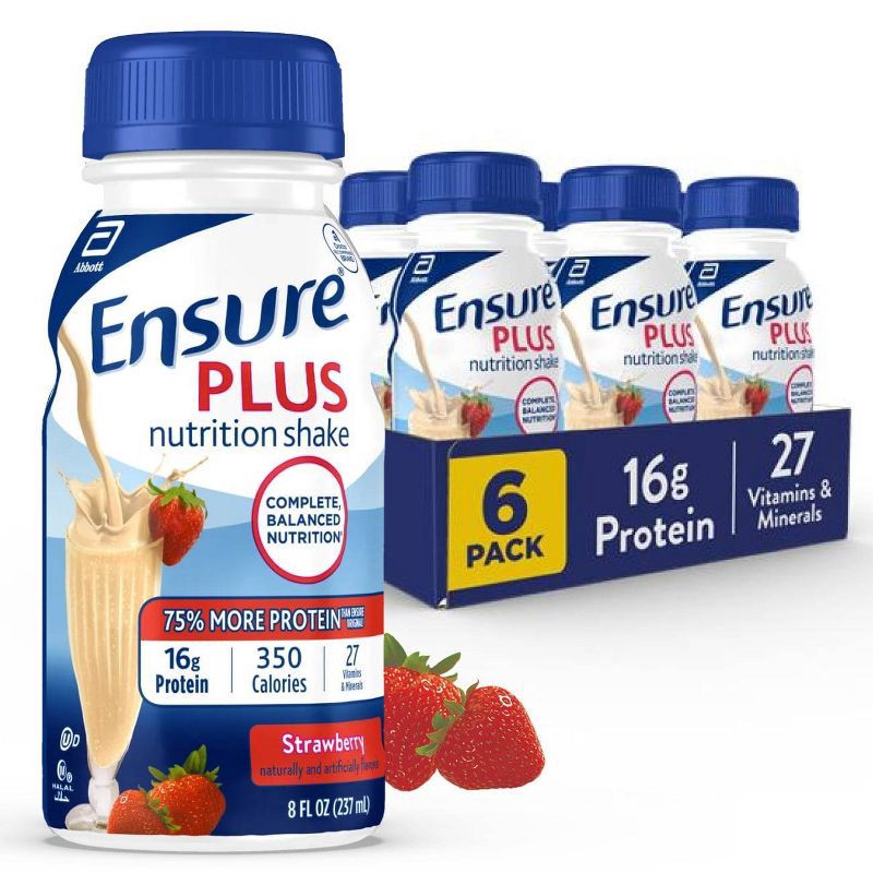 slide 1 of 10, Ensure Plus Nutrition Shake Strawberry Non-Caffeinated - 8 fl oz/6pk, 6 ct; 8 fl oz
