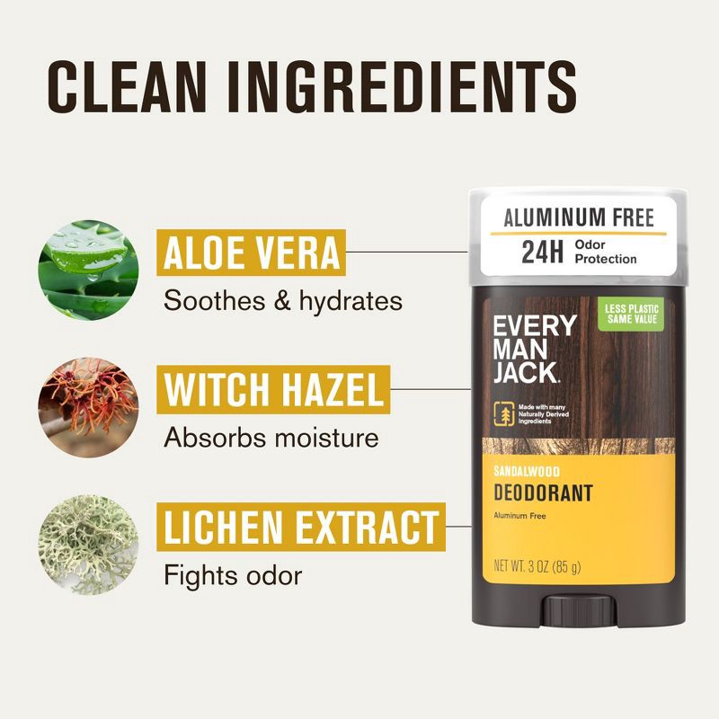 slide 7 of 13, Every Man Jack Sandalwood Men's Natural Deodorant - Aluminum-Free 3oz, 3 oz