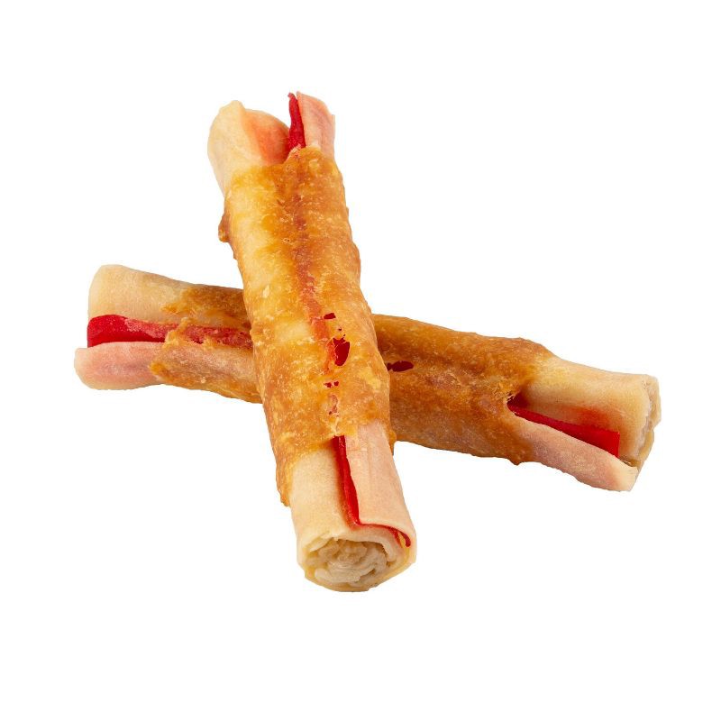 slide 4 of 5, Good 'n' Fun Large Triple Flavored Pork, Beef and Chicken Wrapped Roll Rawhide Dog Treats - 2ct, 2 ct