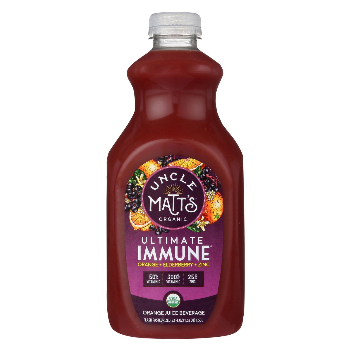 slide 1 of 1, Uncle Matt's UMO Ultimate Immune Orange Juice with Elderberry, 52 fl oz