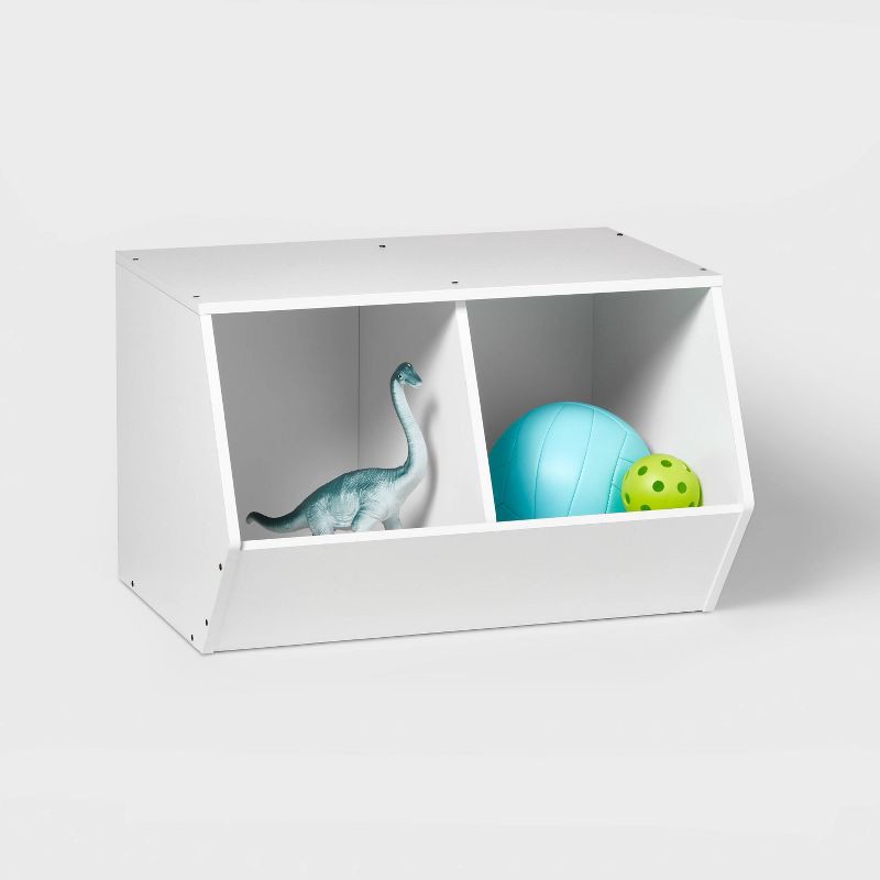 slide 3 of 4, Stackable Laminate 2-Compartment Kids' Storage Bin White - Pillowfort™, 1 ct