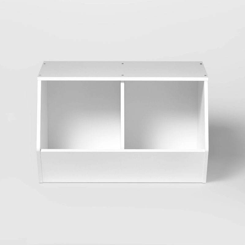 slide 1 of 4, Stackable Laminate 2-Compartment Kids' Storage Bin White - Pillowfort™, 1 ct
