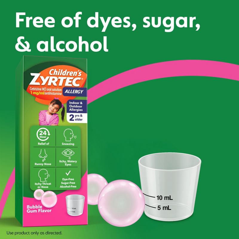 slide 6 of 9, Children's Zyrtec 24 Hour Allergy Relief Syrup - Bubble Gum - Cetirizine - 4 fl oz, 4 fl oz