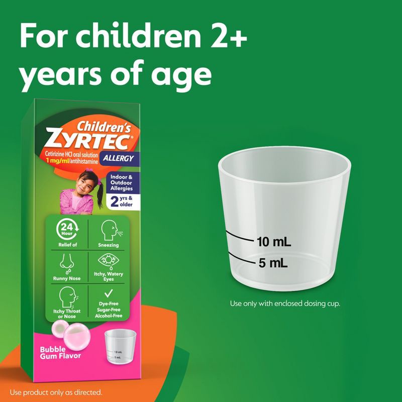 slide 7 of 9, Children's Zyrtec 24 Hour Allergy Relief Syrup - Bubble Gum - Cetirizine - 4 fl oz, 4 fl oz