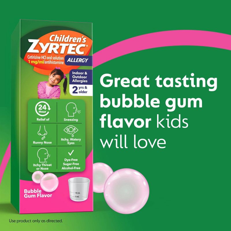 slide 8 of 9, Children's Zyrtec 24 Hour Allergy Relief Syrup - Bubble Gum - Cetirizine - 4 fl oz, 4 fl oz