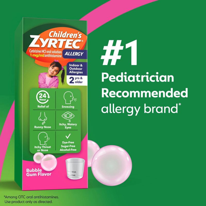slide 9 of 9, Children's Zyrtec 24 Hour Allergy Relief Syrup - Bubble Gum - Cetirizine - 4 fl oz, 4 fl oz