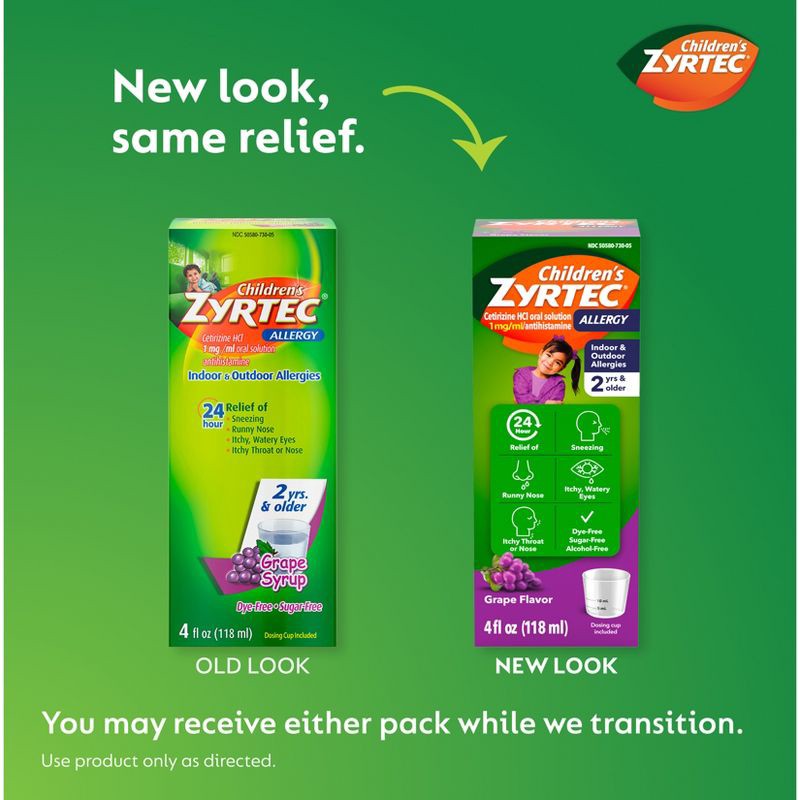 slide 3 of 9, Children's Zyrtec 24 Hour Allergy Relief Syrup - Grape - Cetirizine - 4 fl oz, 4 fl oz