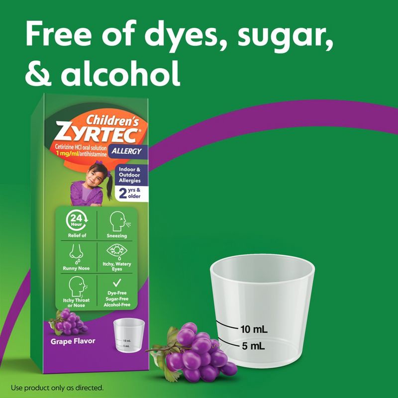 slide 8 of 9, Children's Zyrtec 24 Hour Allergy Relief Syrup - Grape - Cetirizine - 4 fl oz, 4 fl oz
