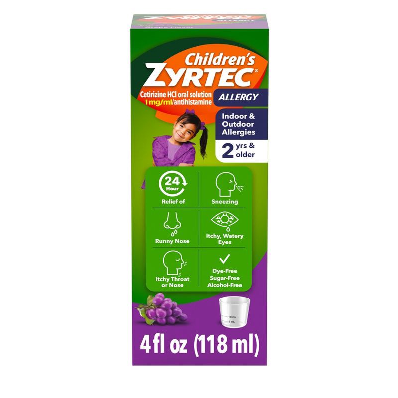 slide 1 of 9, Children's Zyrtec 24 Hour Allergy Relief Syrup - Grape - Cetirizine - 4 fl oz, 4 fl oz