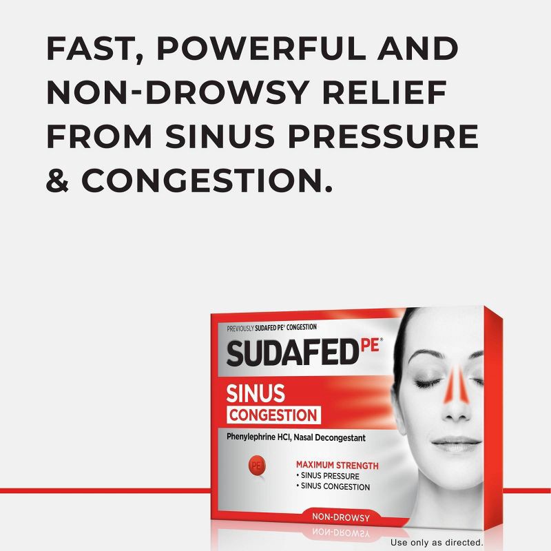 slide 3 of 8, Sudafed PE Maximum Strength Congestion & Sinus Pressure Relief Tablets - 36ct, 36 ct