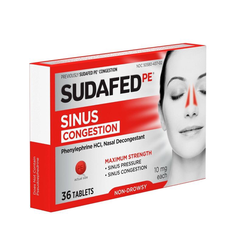 slide 4 of 8, Sudafed PE Maximum Strength Congestion & Sinus Pressure Relief Tablets - 36ct, 36 ct