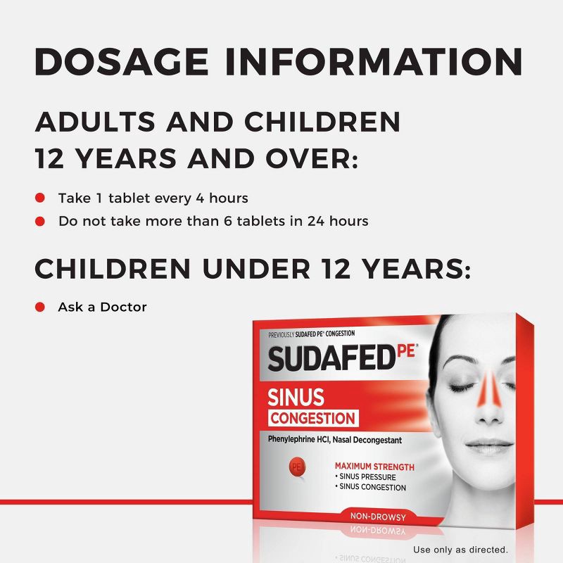 slide 5 of 8, Sudafed PE Maximum Strength Congestion & Sinus Pressure Relief Tablets - 36ct, 36 ct