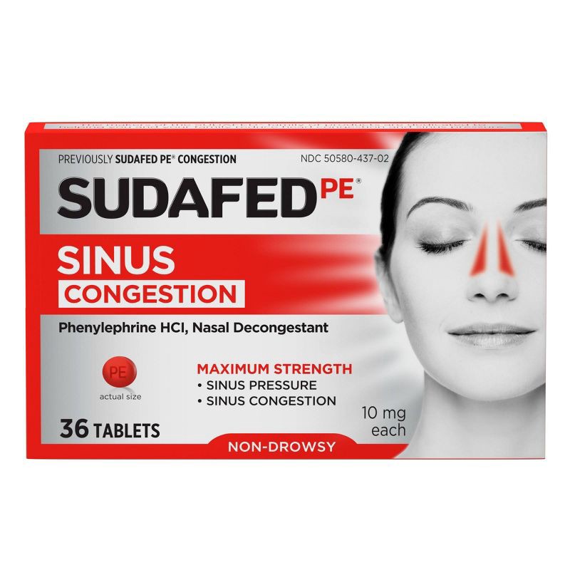 slide 1 of 8, Sudafed PE Maximum Strength Congestion & Sinus Pressure Relief Tablets - 36ct, 36 ct