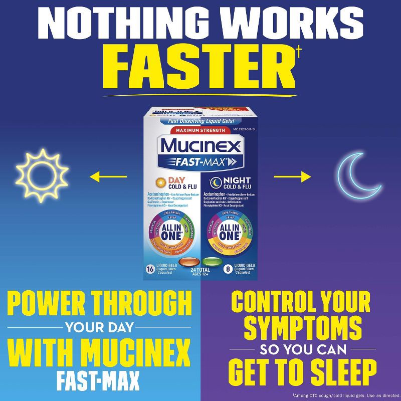 slide 6 of 12, Mucinex Max Strength Cold & Flu Medicine - Day & Night - Liquid Gels - 24ct, 24 ct