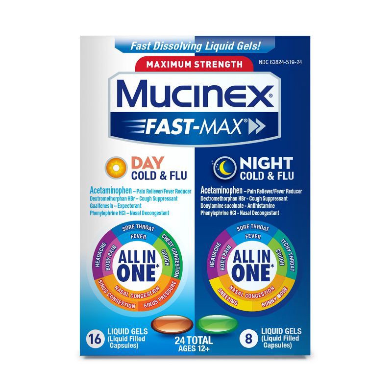 slide 10 of 12, Mucinex Max Strength Cold & Flu Medicine - Day & Night - Liquid Gels - 24ct, 24 ct