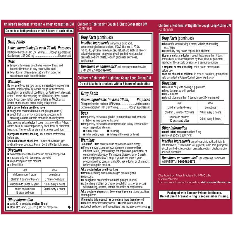 slide 5 of 5, Children's Robitussin Day/Night Cough & Chest Congestion DM - Dextromethorphan - Grape & Fruit Punch Flavors - 4 fl oz/2pk, 2 ct; 4 fl oz