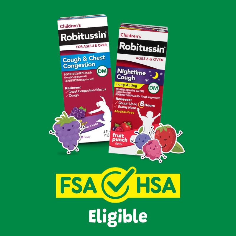 slide 6 of 11, Children's Robitussin Day/Night Cough & Chest Congestion DM - Dextromethorphan - Grape & Fruit Punch Flavors - 4 fl oz/2pk, 2 ct; 4 fl oz