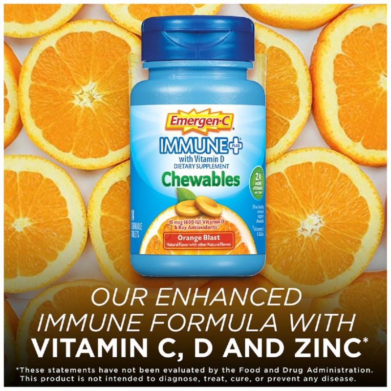 slide 4 of 8, Emergen-C Immune+ Dietary Supplement Chewable Tablets with Vitamin D - Orange Blast - 42ct, 42 ct