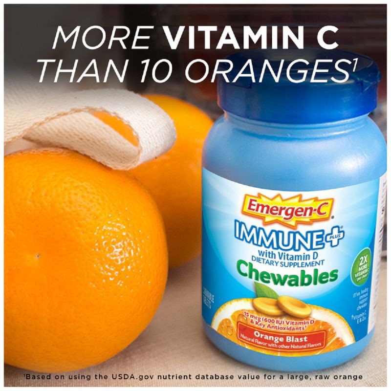 slide 5 of 8, Emergen-C Immune+ Dietary Supplement Chewable Tablets with Vitamin D - Orange Blast - 42ct, 42 ct