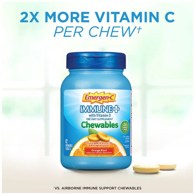 slide 6 of 8, Emergen-C Immune+ Dietary Supplement Chewable Tablets with Vitamin D - Orange Blast - 42ct, 42 ct