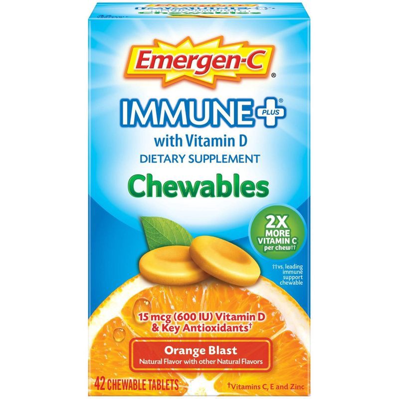 slide 1 of 8, Emergen-C Immune+ Dietary Supplement Chewable Tablets with Vitamin D - Orange Blast - 42ct, 42 ct