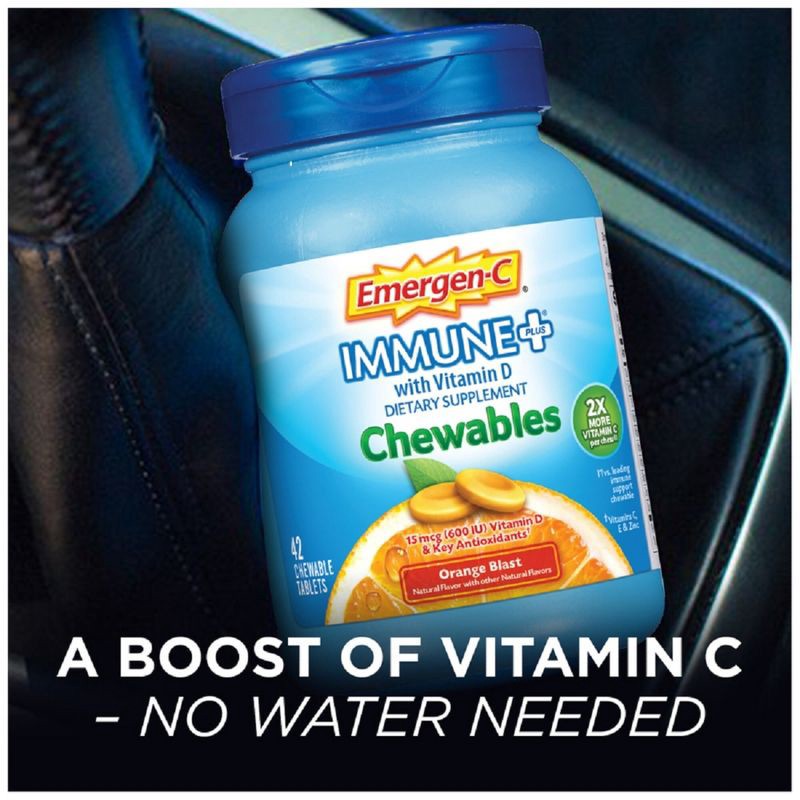 slide 7 of 8, Emergen-C Immune+ Dietary Supplement Chewable Tablets with Vitamin D - Orange Blast - 42ct, 42 ct