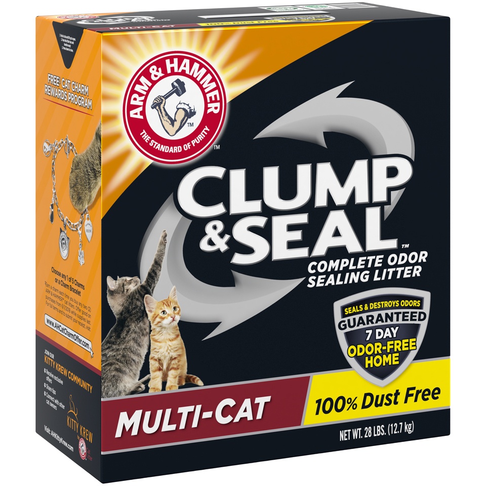 slide 2 of 3, ARM & HAMMER Clump & Seal Multi Cat Litter, 28 lb