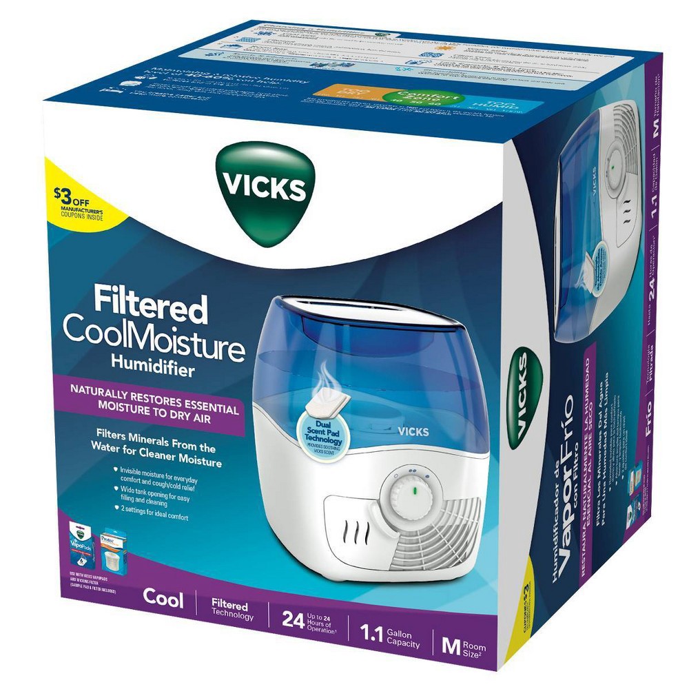 slide 2 of 7, Vicks Filtered Cool Moisture Humidifier - White, 1 ct
