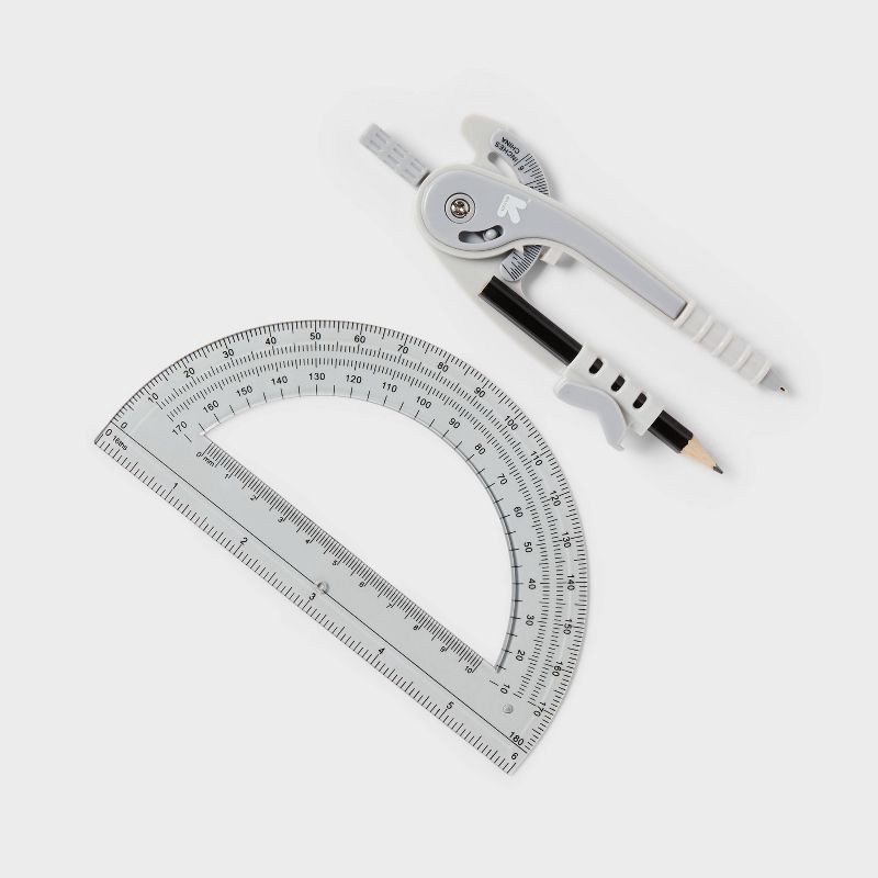 slide 3 of 3, Compass and Protractor Set Gray - up&up™: Plastic Measuring Tools for Math and Drawing, Kids Ruler, 6" Range, 1 ct