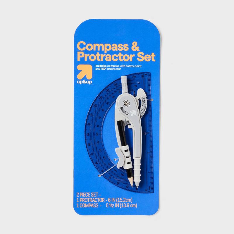 slide 1 of 3, Compass and Protractor Set Gray - up&up™: Plastic Measuring Tools for Math and Drawing, Kids Ruler, 6" Range, 1 ct