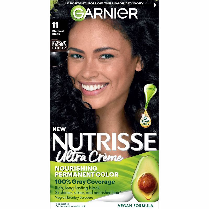 slide 1 of 10, Garnier Nutrisse Nourishing Permanent Hair Color Creme - 11 Blackest Black, 1 ct