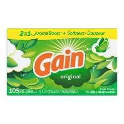Gain dryer sheets Plus Wrinkle Release, Original Scent, 105 Count, Fights static with a touch of scent, laundry sheets