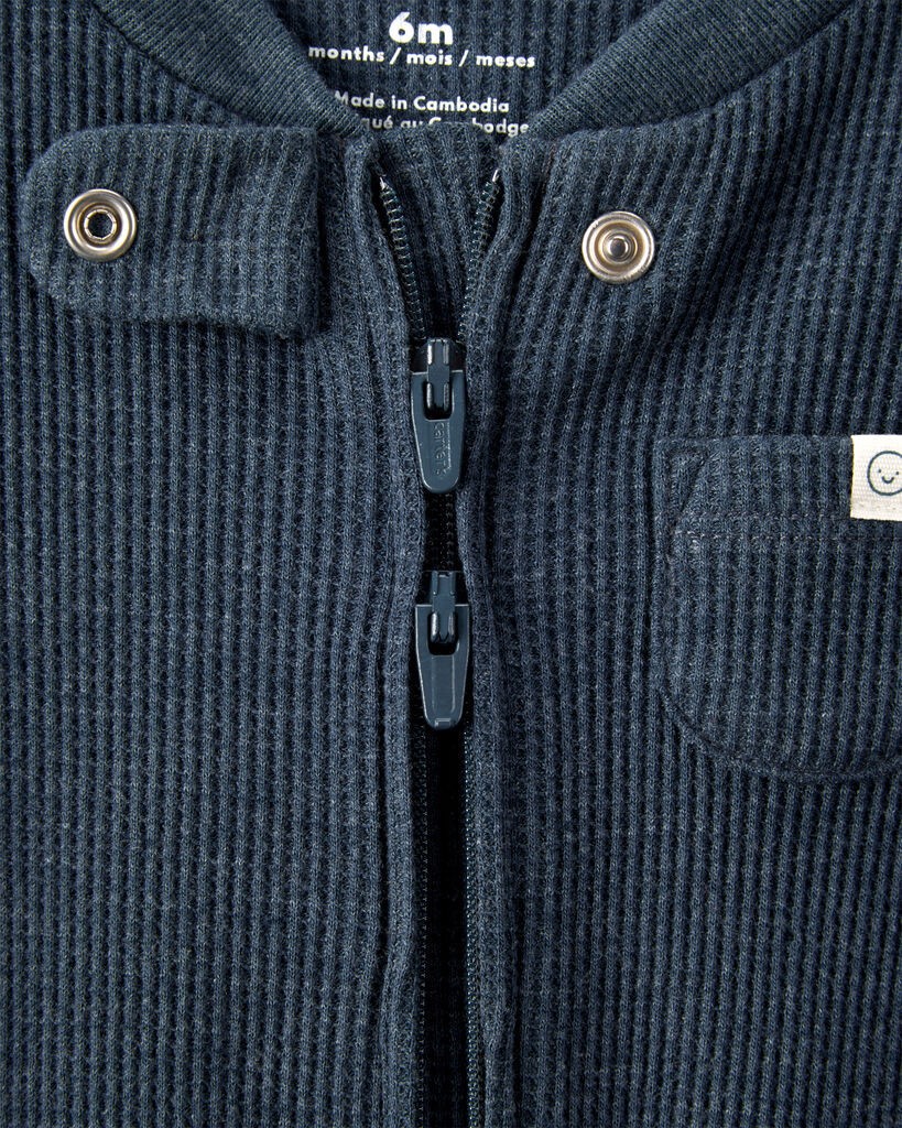 slide 2 of 4, Carter's Baby Boy Solid Cotton Long-Sleeve 2-Way Zip Sleep & Play Pajamas - Navy Navy Blue 6M, 1 ct