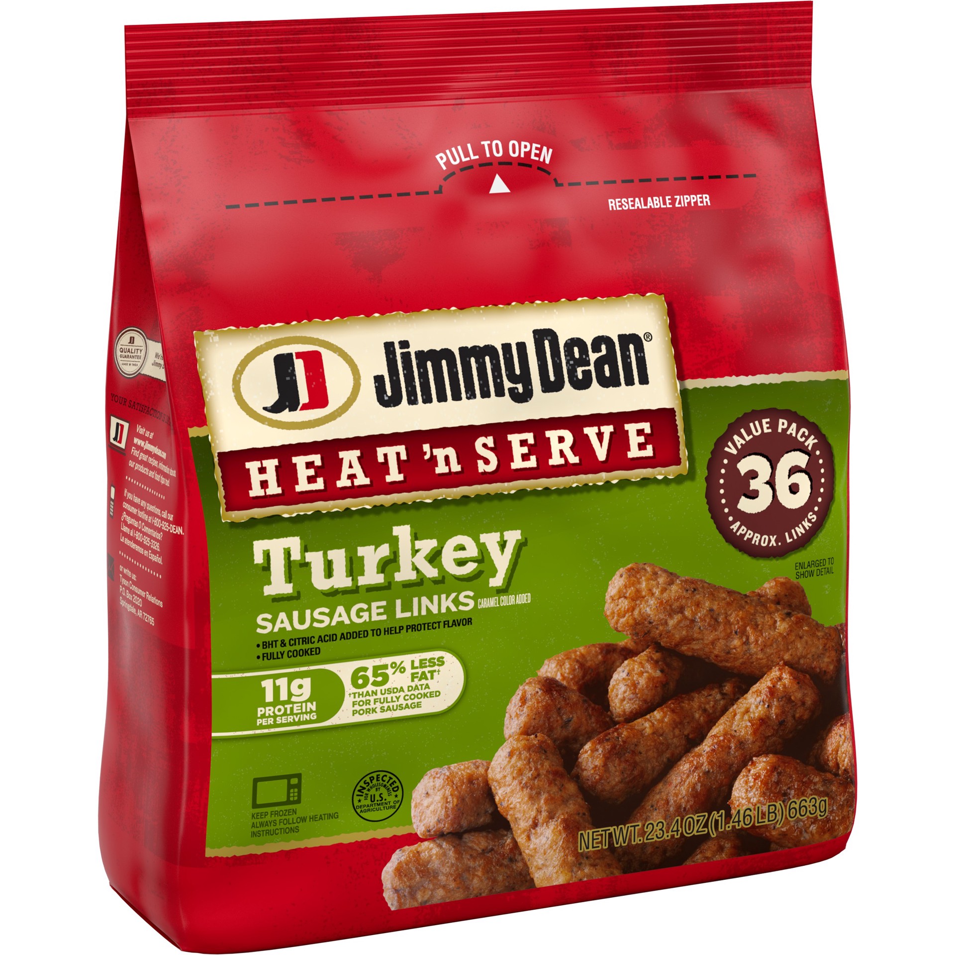 slide 3 of 5, Jimmy Dean Heat 'N Serve Breakfast Turkey Sausage Links, 36 Count, 663.38 g