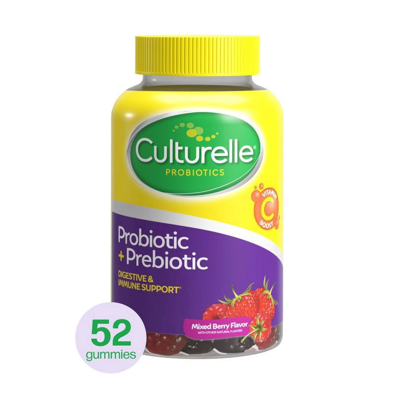 slide 1 of 9, Culturelle Digestive & Immune Support Mixed Berry Flavor Probiotic + Prebiotic 52 Gummies, 52 ct