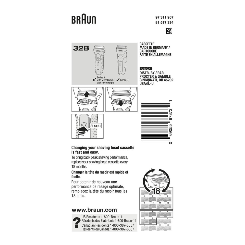 slide 5 of 6, Braun Series 3-32b Electric Shaver Replacement Head, 1 ct