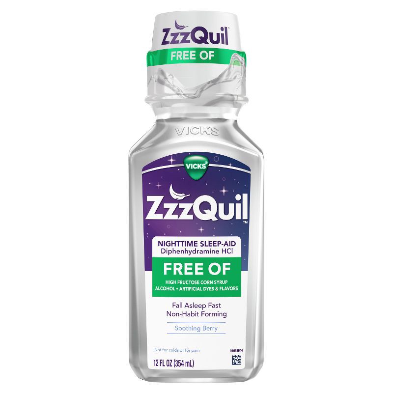 slide 5 of 11, ZzzQuil Nighttime Sleep-Aid Liquid - Alcohol & Dye-Free Berry - 12 fl oz, 12 fl oz