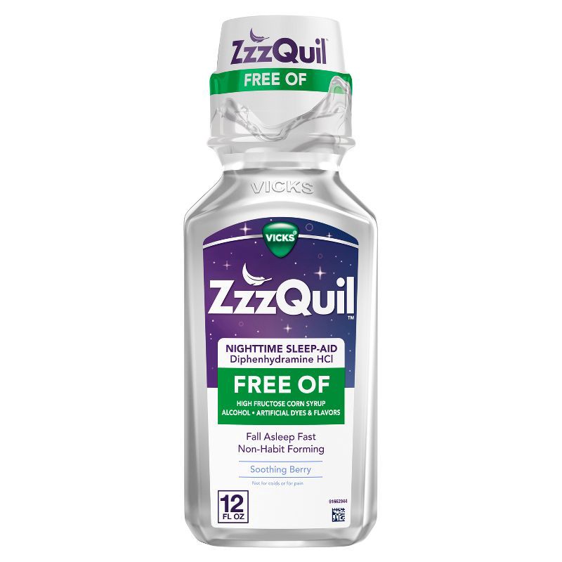 slide 1 of 11, ZzzQuil Nighttime Sleep-Aid Liquid - Alcohol & Dye-Free Berry - 12 fl oz, 12 fl oz