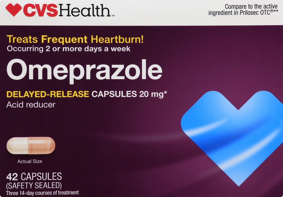 slide 1 of 11, CVS Health Omeprazole Acid Reducer 20 Mg Delayed-Release Capsules, 42ct, 42 ct